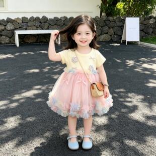 法式女童连衣裙夏装儿童公主裙宝宝甜美网纱网纱蓬蓬裙超萌甜美风