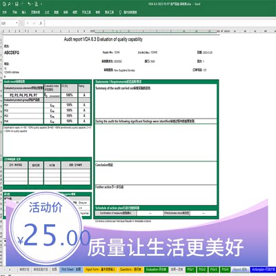 VDA6.3-2023有产品组过程审核表全套P1-P7送培训资料 VDA6.3手册