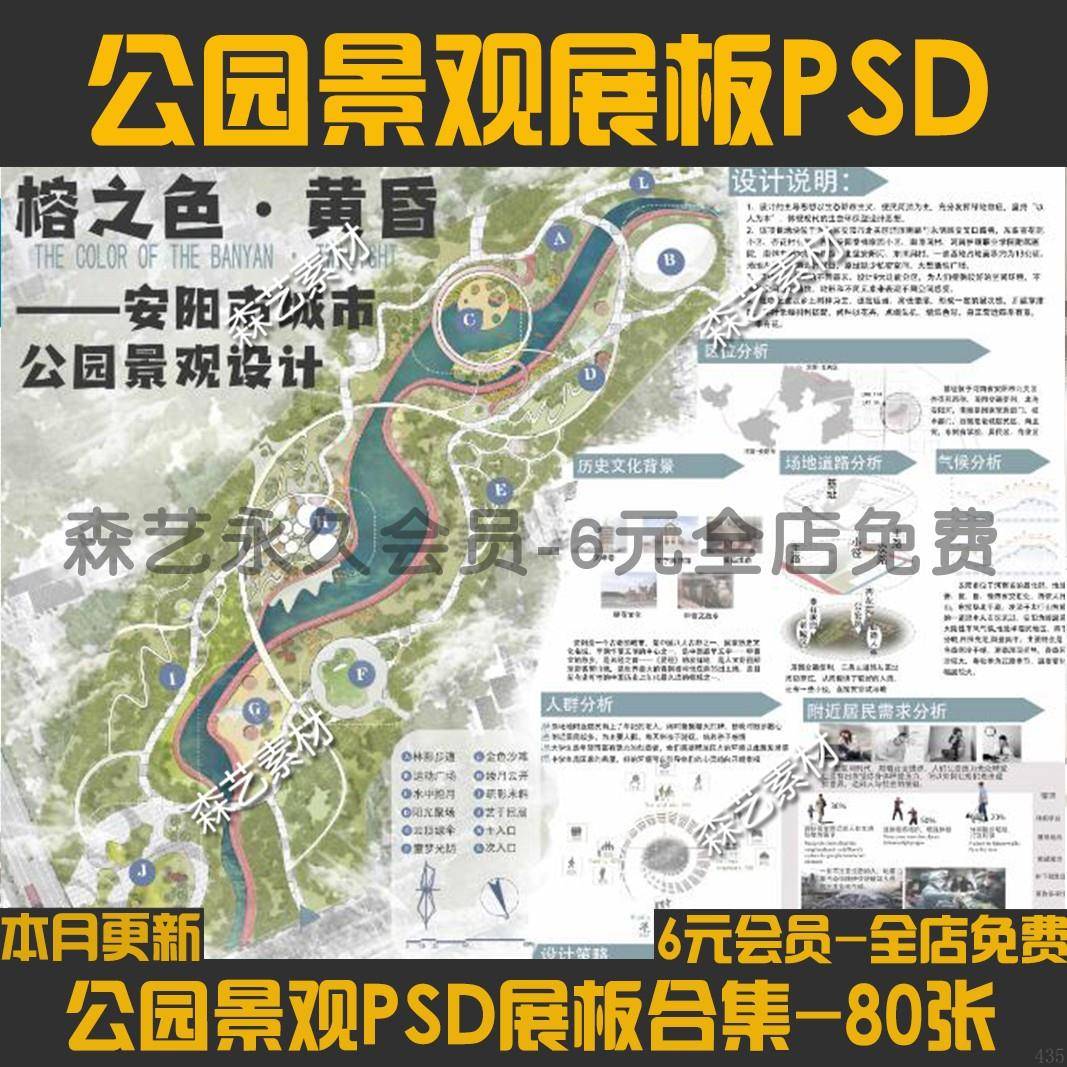 PS园林景观滨水河道公园广场绿地景观展板模板PSD源文件素材合集