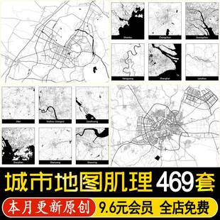 PS/AI城市地图矢量肌理线条北上广深国内外地图线区位分析eps素材