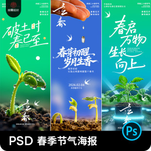 春天春季春分立春二十四节气海报模板24节气长图海报PSD设计素材