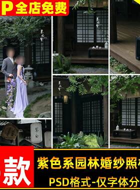 东方韵味暮山紫古典新中式江南园林婚纱照修图背景模板ps设计素材
