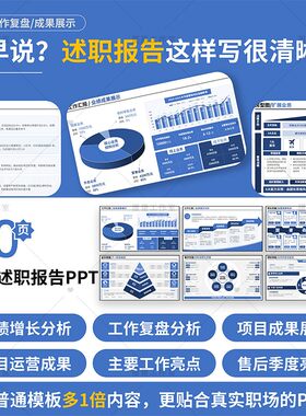 述职报告PPT模板工作总结报简约蓝色高级感时间轴三四五六段分析