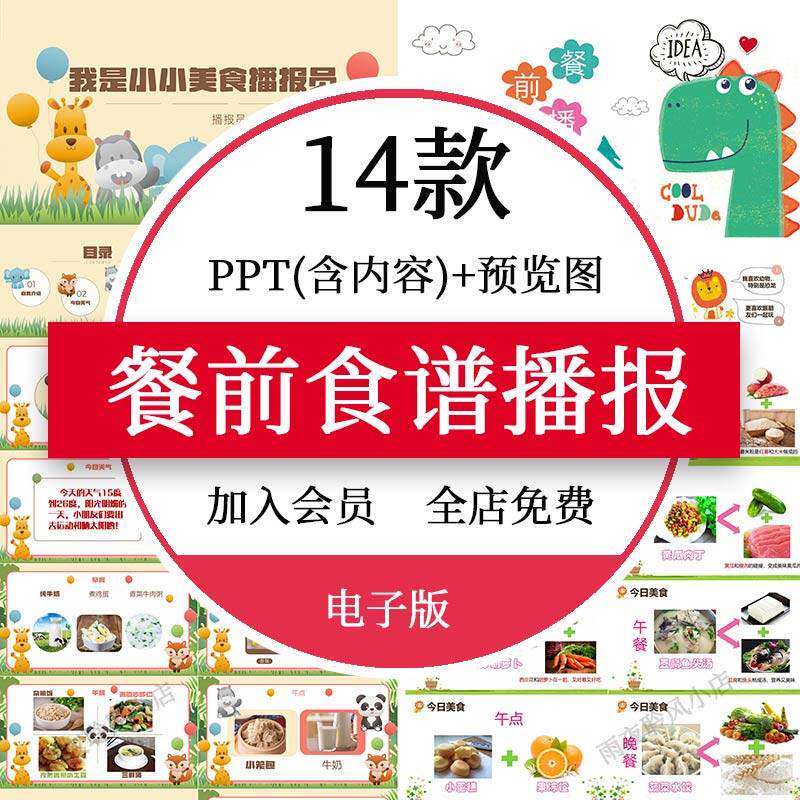 餐前食谱播报ppt模板幼儿园中小大班学生每日营养美食播报员ppt