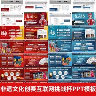 非遗文化创赛网际网路PPT模版＋挑战杯红色蓝色PPT模板