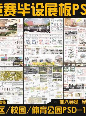 2024PS竞赛小清新社区公园体育公园儿童书店校园广场景观展板13款