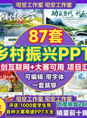 双创赛乡村振兴PPT模板绿色系小挑战杯互联网加项目计划乡村建设