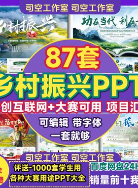 双创赛乡村振兴PPT模板绿色系小挑战杯互联网加项目计划乡村建设