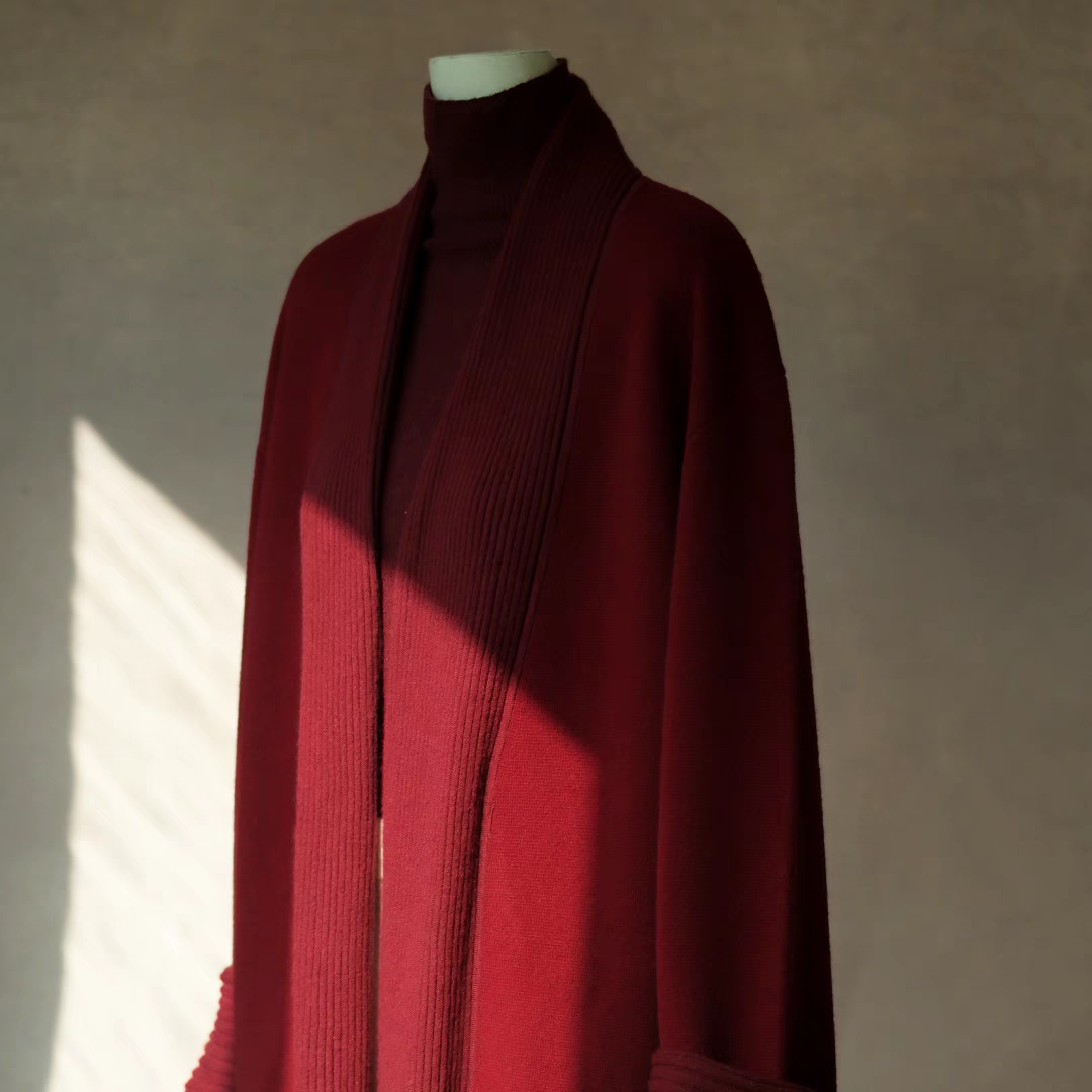 纯手工定制高奢100%纯山羊绒  李子柒东方红韵味全绒大衣外套