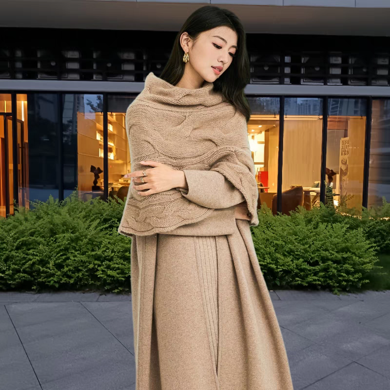 加厚纯山羊绒绞花斗篷披肩围脖 一件也是pi发价无质量问题可换