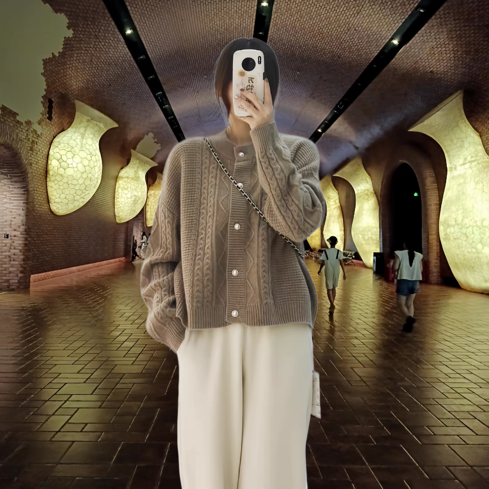 纯山羊绒圆领复古麻花针织开衫女秋季慵懒温柔绞花毛衣针织衫女