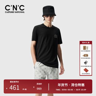 cnc品牌男装夏季新款圆领短袖男轻奢潮流宽松百搭基础款T恤上衣男