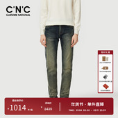 品牌侧边织带磨毛厚款 牛仔裤 男秋冬轻奢休闲修身 CNC男装 小脚裤