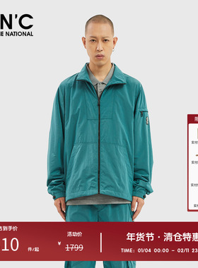 CNC品牌男装春秋新款夹克男绿色梭织微弹金属皮牌臂章外套上衣男