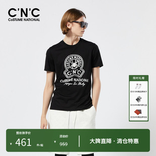 CNC品牌男装 男春夏新品 轻奢潮流圆领T恤上衣男款 做旧印花图案短袖