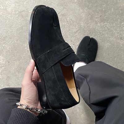 自制原创小众设计男女同款猪蹄鞋男士英伦风乐福鞋猪蹄分趾鞋男女