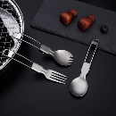 纯钛折叠餐具三件套便携旅行户外不锈钢勺叉勺纯色餐具沙拉勺
