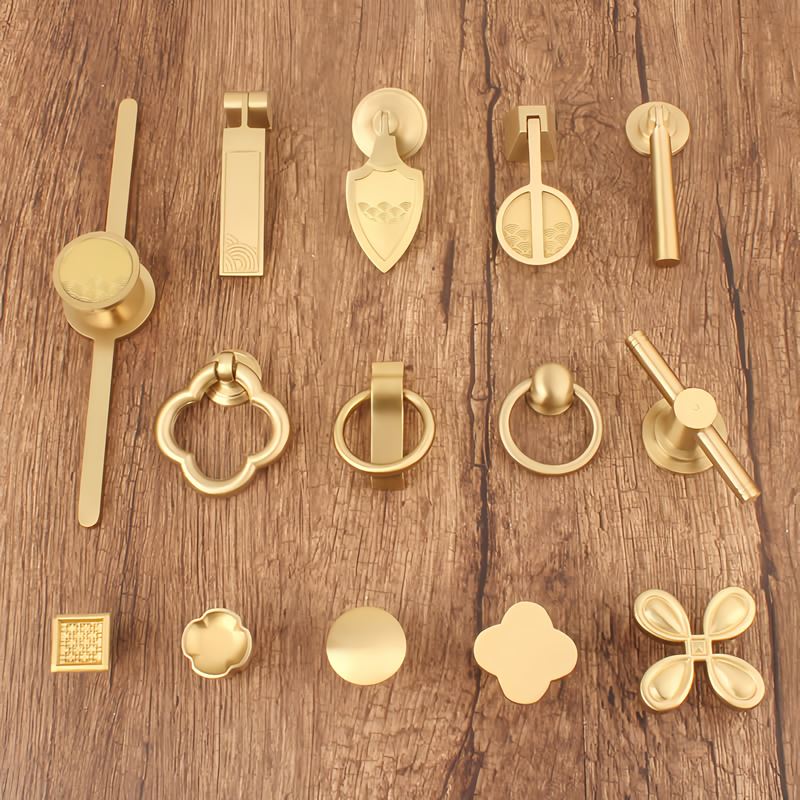 轻奢铜拉手新中式古典衣柜门黄铜吊坠拉手北欧抽屉金色单孔铜拉手