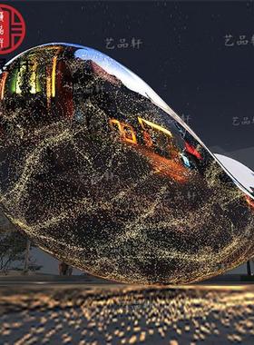 售楼部大型不锈钢镜面渔船雕塑定制水池金属发光镂空小船艺术摆件