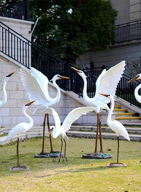 室外水景仿真白鹭雕塑户外玻璃钢白鹤摆件水池景观仙鹤装饰鸟模型