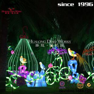 年圣诞节春节亮化草坪彩灯组合摆件美陈鸟笼鹦鹉创意灯会