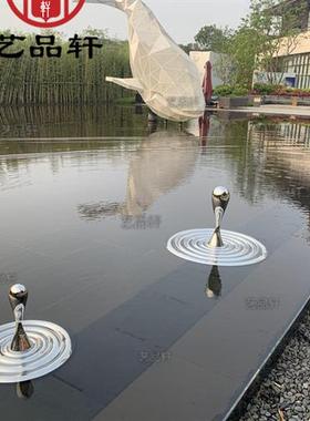 商场户外水景不锈钢镜面水滴雕塑水池金属创意水波纹装饰艺术摆件