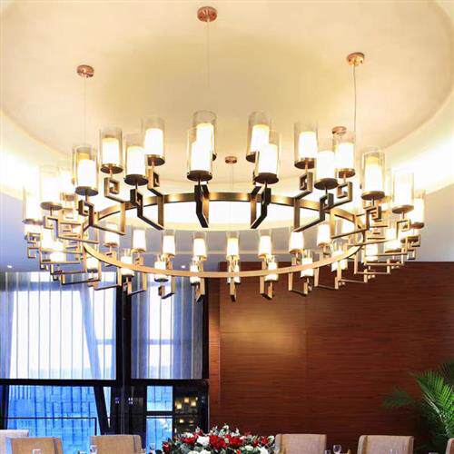 新中式餐桌复式楼客厅大厅双层包厢餐厅灯酒店工程大堂饭店玻璃