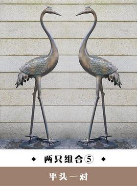 户外仙鹤雕塑水池玻璃钢庭院园林仿铜装饰抽象中式丹顶鹤景观摆件