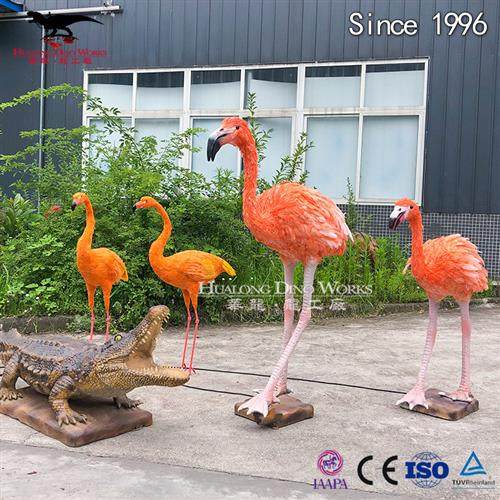 仿真动物火烈鸟与鳄鱼纯手工贴毛上色源头厂家来图制作出厂价