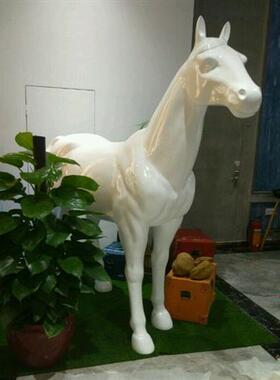 玻璃钢大马雕塑创意摆件庭院落地大型装饰品闪亮黑简约现代动物摆
