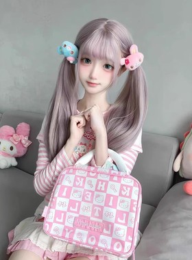 糯叽小咪假发女【扎好双马尾】60cm灰紫色甜妹jk少萝长直全头套