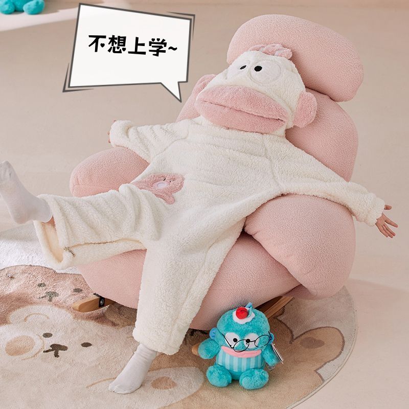 丑鱼睡衣丑鱼睡衣连体儿童秋冬季加厚款珊瑚绒男童法兰绒女童睡袍