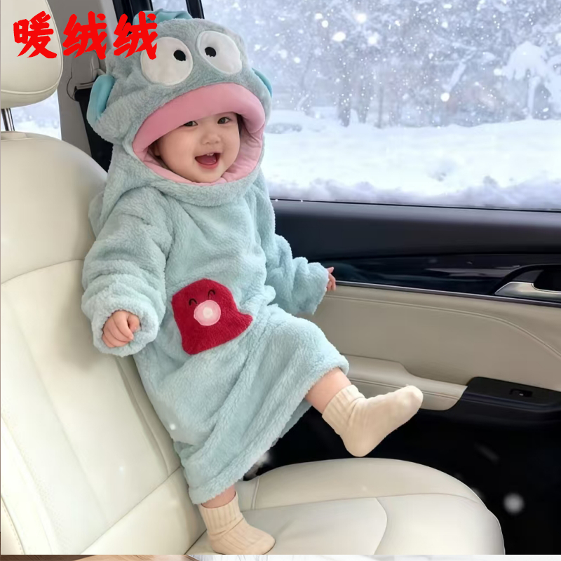 小丑鱼睡衣连体秋冬季珊瑚绒加绒加厚保暖大头卡通睡袍儿童男女童