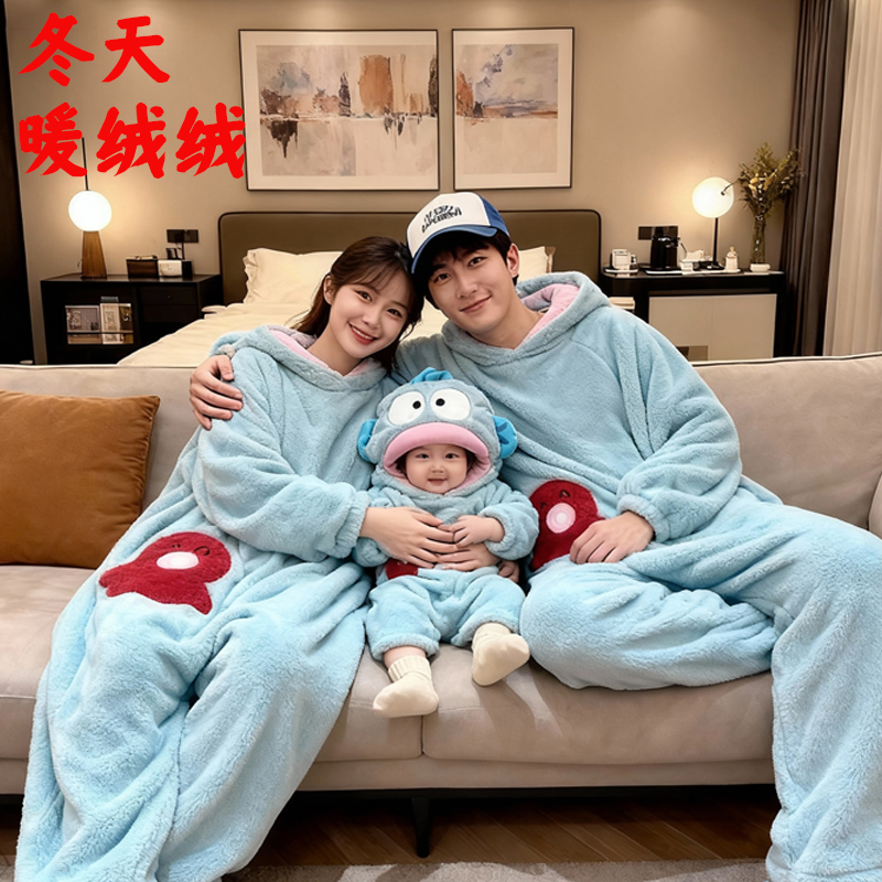 小丑鱼睡衣连体秋冬季珊瑚绒加绒加厚保暖大头卡通睡袍儿童男女童