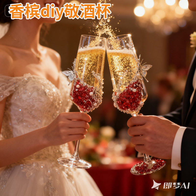 红色星河碎石敬酒杯婚礼喜庆红色香槟杯手工diy新婚礼物送闺蜜