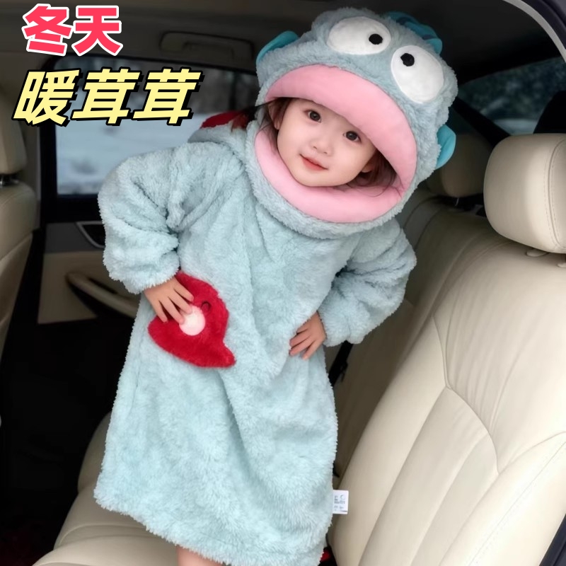 小丑鱼睡衣连体秋冬季珊瑚绒加绒加厚保暖大头卡通睡袍儿童男女童