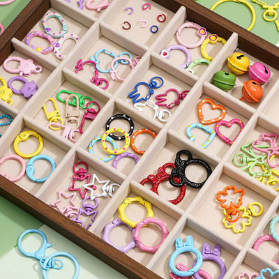 拼豆钥匙扣配件彩色拼豆diy钥匙扣开口圈钥匙圈扣环挂绳手工链挂