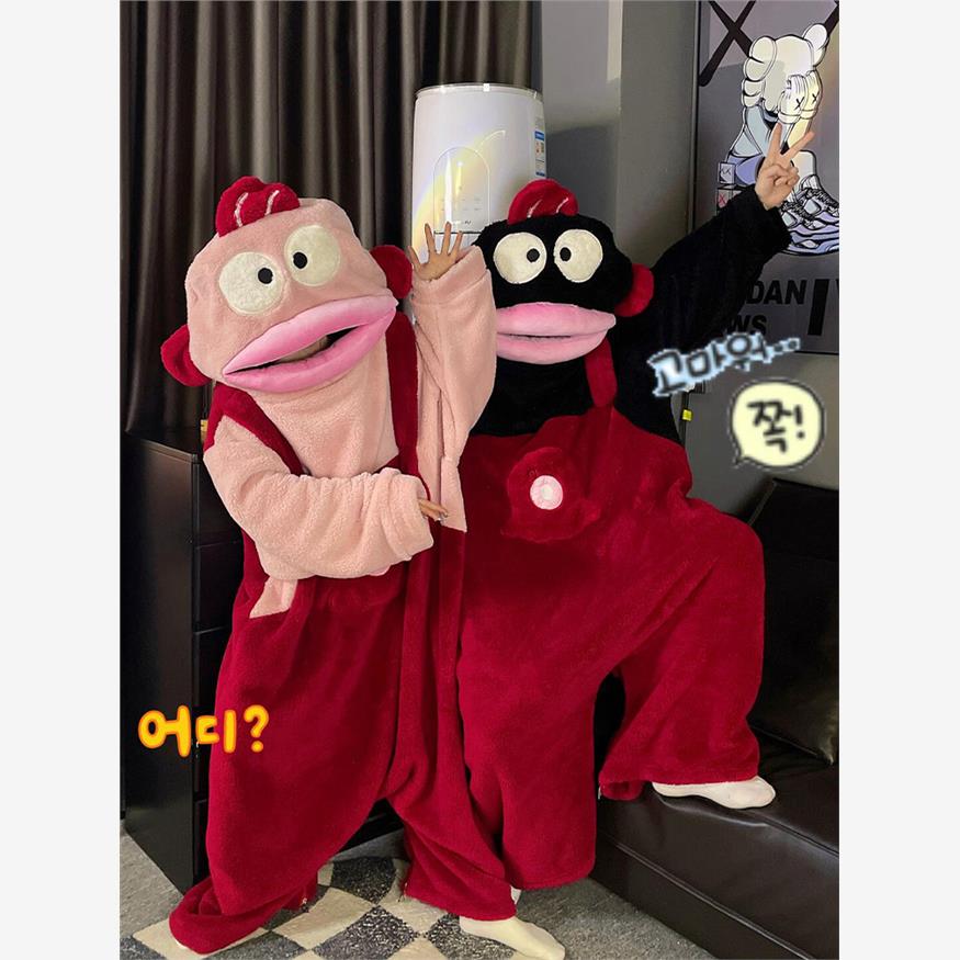 丑鱼连体睡衣丑鱼连体情侣睡衣女款秋冬季珊瑚绒加厚搞怪男款成人