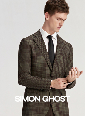 SIMON GHOST休闲西装外套男意大利进口REDA面料格纹纯羊毛单西男