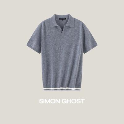 SIMON GHOST 男士羊毛商务藏青色灰色卡其色短袖V领POLO衫上衣