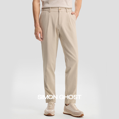 SIMON GHOST新款春夏男士亚麻休闲长裤卡其色商务裤子