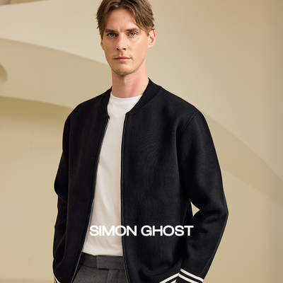 SIMON GHOST 男士针织衫秋季针织棉休闲黑色拉链上衣毛衫