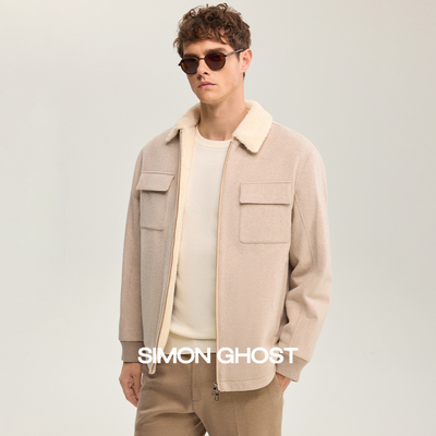 SIMON GHOST 男士秋冬新款夹克休闲羊绒米黄色羊毛外套
