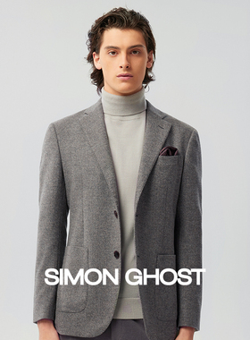 SIMON GHOST 秋冬新款法兰绒休闲西装男纯羊毛灰色上衣单西外套