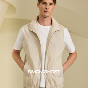 新款 SIMON 春季 男士 立领卡其色马甲休闲外套上衣 GHOST