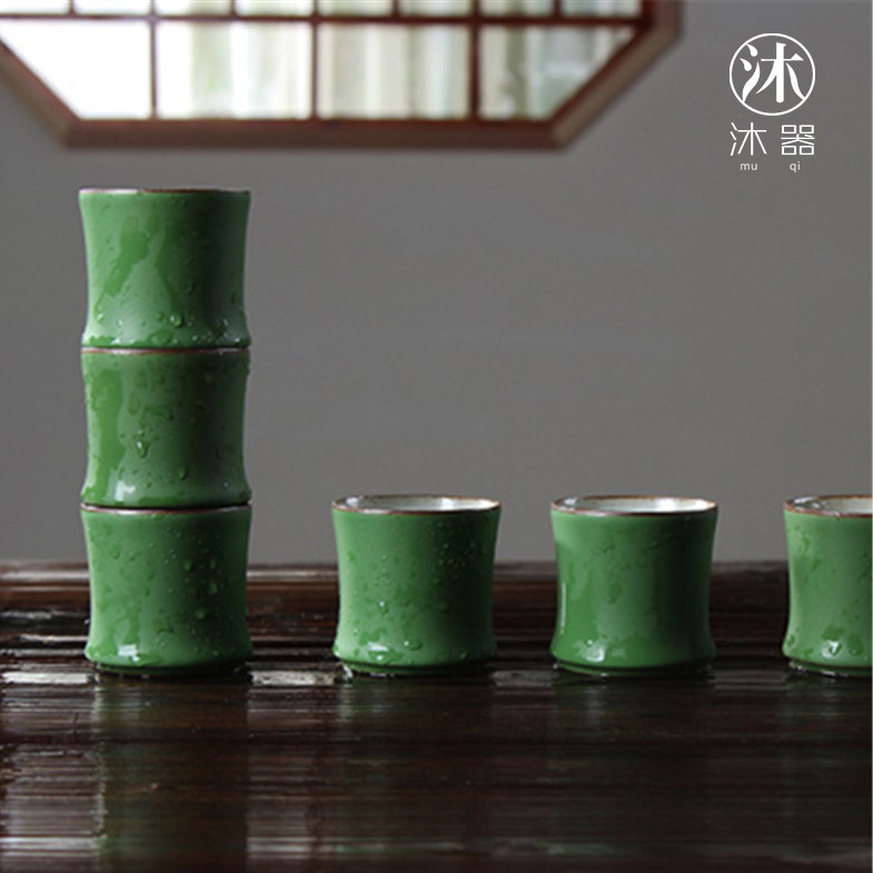 功夫茶杯复古仿青竹陶瓷大容量