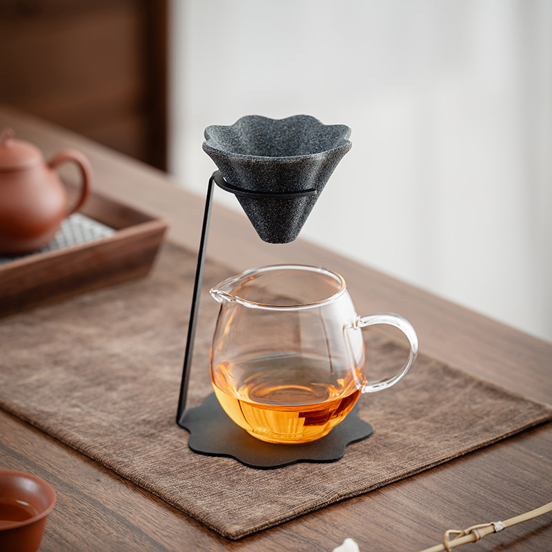 矿石无孔茶漏茶叶滤网挂耳式过滤器茶具配件日式支架泡茶玻璃公杯