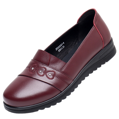 老人头轻便软底真皮妈妈鞋防滑鞋