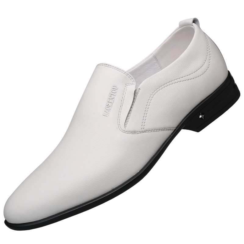 老人头男鞋真皮正装白皮鞋男商务休闲皮鞋透气韩版尖头小白鞋男