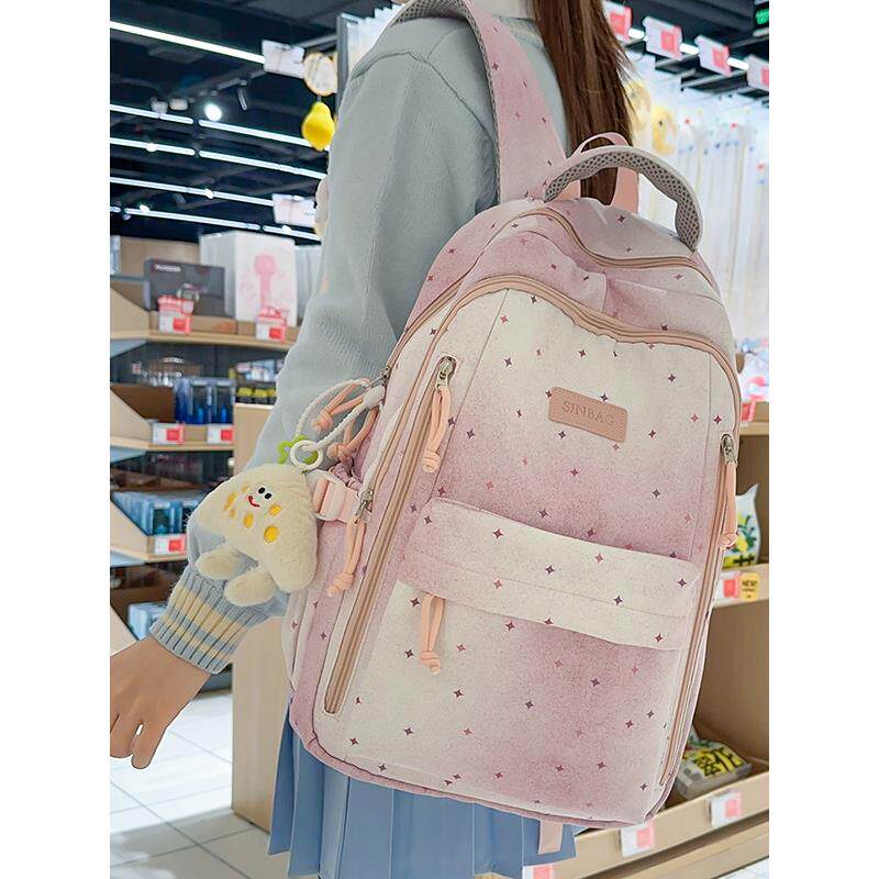 初中生书包女韩版炫彩星星背包高中小学生高颜值ins风减负双肩包